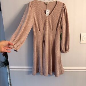 Chenault V-Neck Sweater Dress in Beige